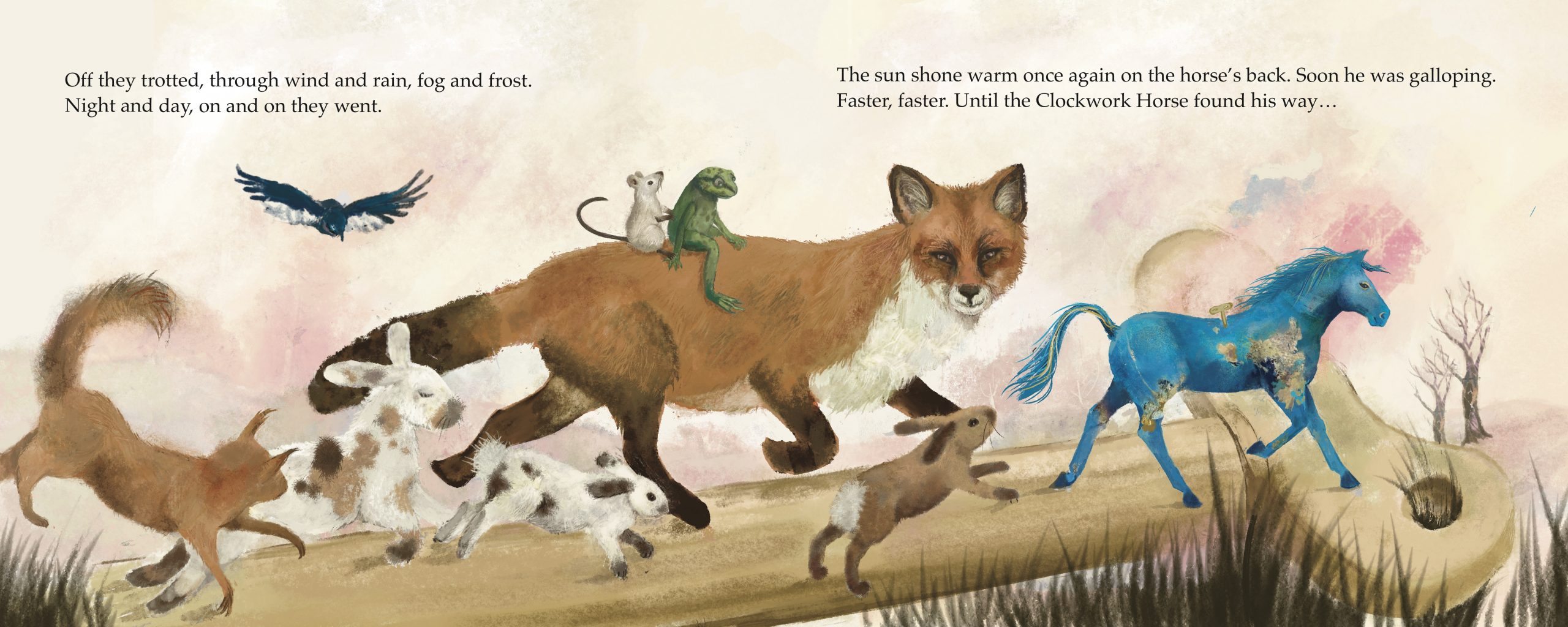 Woodland animals with clockwork horse by Ruth Arnold
